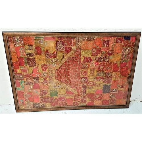 560 - EMBROIDERED STUDY
possibly Indian, an embroidered picture of irregular sized panels of various colou... 