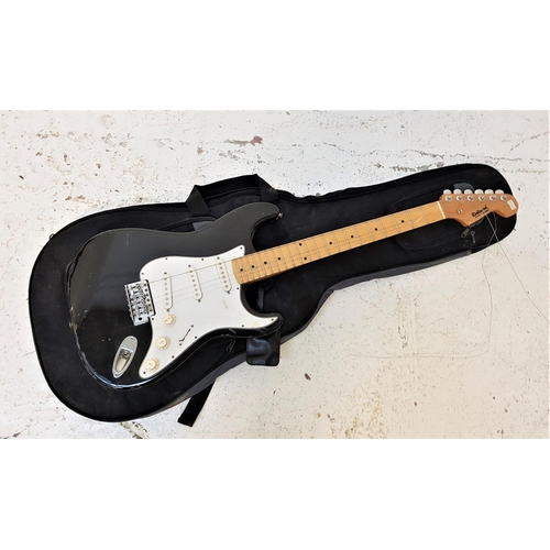 535 - HOHNER ROCKWOOD ELECTRIC GUITAR
with a gloss black and white body, with three dials and a padded cas... 