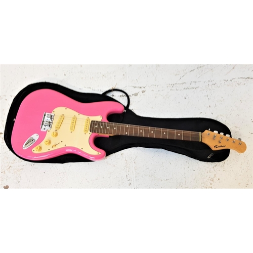 540 - ROCKBURN ELECTRIC GUITAR
with mother of pearl inlay to the neck, with a candy floss pink body with t... 