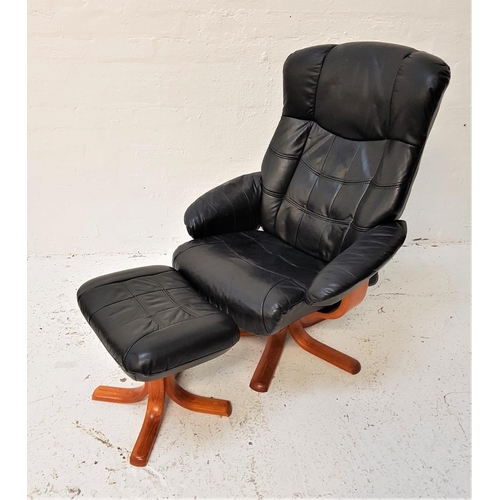 585 - RECLINING ARMCHAIR
in black leather with reclining back and adjustable seat, on a five spoke swivel ... 