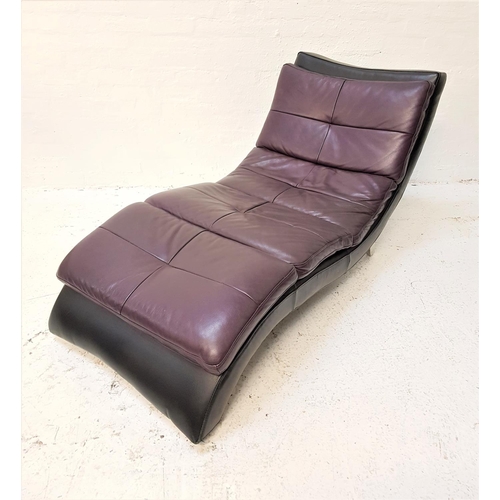 589 - TWO TONE LEATHER DAY BED
with a black leather covered frame with chrome supports and a burgundy leat... 