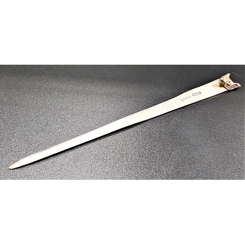 139 - VICTORIAN SILVER LETTER OPENER
with fox head finial, Chester 1897, also marked for A. Barrett & Sons... 