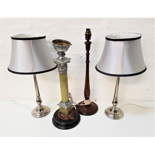 673 - SELECTION OF TABLE LAMPS
comprising an onyx column example, turned mahogany lamp, and pair of silver... 