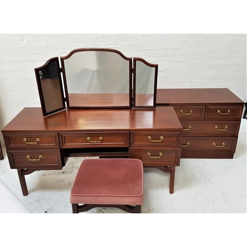 674 - G PLAN MAHOGANY DRESSING TABLE, CHEST OF DRAWERS AND STOOL
the dressing table with triple folding mi... 