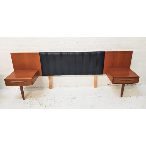 678 - RETRO G PLAN TEAK DOUBLE HEADBOARD
with a ribbed black vinyl central section flanked by two shelves ... 