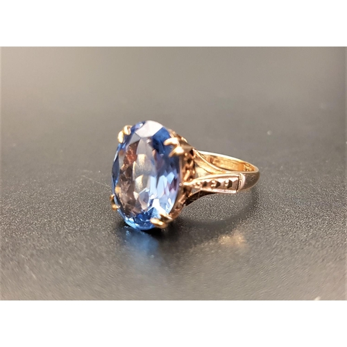 70 - BLUE TOPAZ SINGLE STONE RING
the oval cut topaz approximately 4.8cts, on nine carat gold shank, ring... 