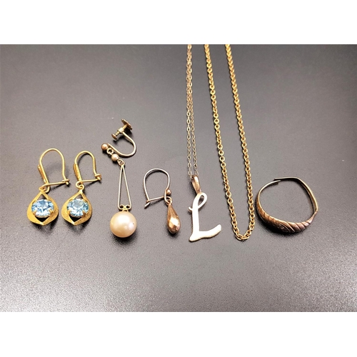 76 - SMALL SELECTION OF GOLD JEWELLERY
comprising two nine carat gold chains, one with unmarked gold 'L' ... 