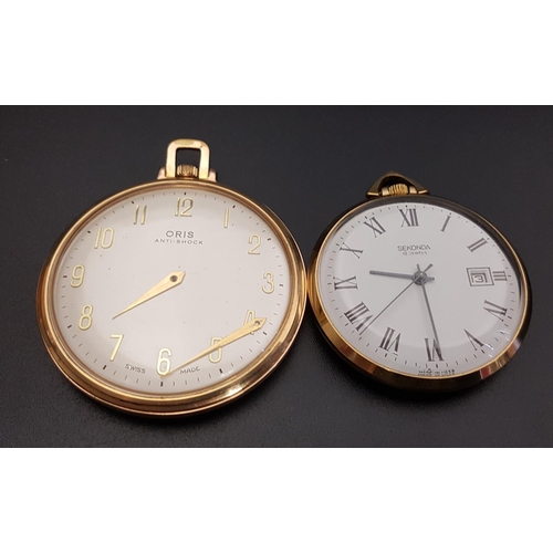 102 - TEN CARAT GOLD PLATED SEKONDA POCKET WATCH
with nineteen jewel movement and made in the USSR, the wh... 