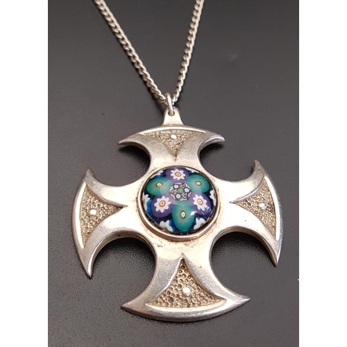 122 - CATHNESS GLASS AND SILVER PENDANT
the central millefiori glass dome in shaped silver mount, on silve... 