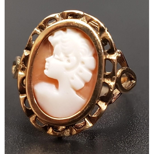 127 - CAMEO DRESS RING
depicting a female bust in profile, on nine carat gold shank with pierced setting, ... 