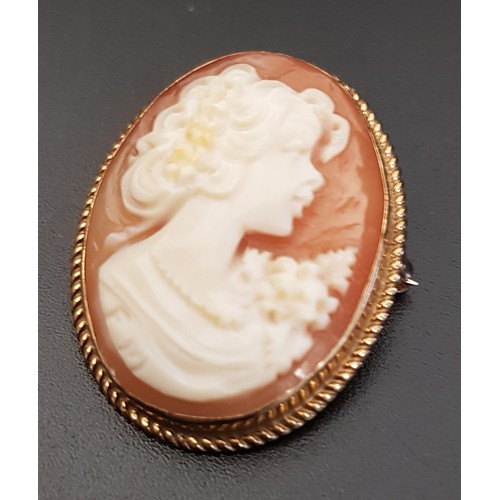 83 - SHELL CAMEO BROOCH
depicting a female bust in profile, in nine carat gold mount, approximately 2.7cm... 