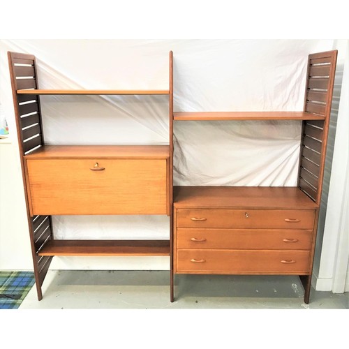 519 - 1970s LADDERAX TEAK MODULAR WALL UNIT
comprising three ladder style uprights, a bureau, three drawer... 