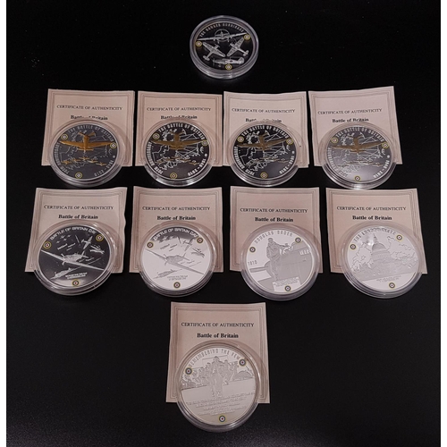 422 - BATTLE OF BRITAIN PROOF COINS
comprising The Hawker Hurricane, The London Blitz, Douglas Bader, Reme... 