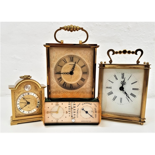 302 - THRRE BRASS CARRIAGE CLOCKS
each with Roman numerals and marked to the dials, Smiths, Imhof and Swiz... 