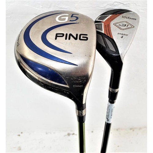 353 - GOLFING INTREST
a Ping G5 Titanium driver, 118.5cm long, together with a Wilson X31 Hybrid 4 driver,... 