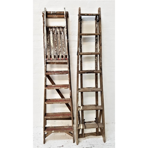 476 - VINTAGE A FRAME WOODEN STEP LADDER
with five treads and a slatted top tread, 199cm long, together wi... 