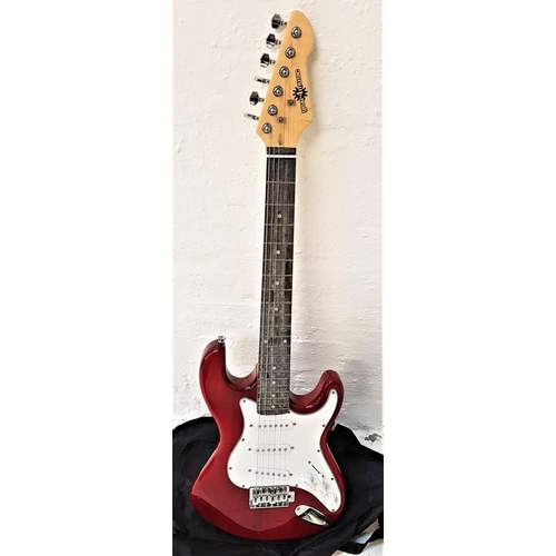 362 - GEAR 4 MUSIC ELECTRIC GUITAR
with a flame red body with two tone and volume dial, with a soft case