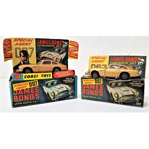 393 - TWO VINTAGE CORGI 261 JAMES BOND ASTON MARTIN DB5s
both with gold paintwork and boxed, one with the ... 