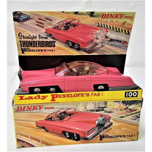 395 - DINKY TOYS 100 LADY PENELOPE'S FAB 1
in original pink with sliding roof and Parker and Lady Penelope... 