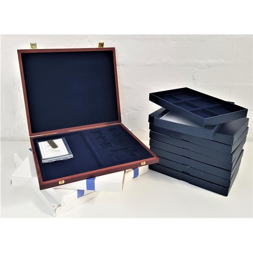 430 - EIGHT BLUE COIN PRESENTATION BOXES
with six slot inserts together with three plush lined presentatio... 