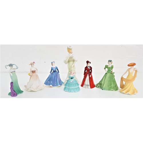 193 - SEVEN COALPORT FIGURINES
comprising Eleanor, 13cm high, Meryl, 13cm high, Ann, 12.5cm high, Stella, ... 