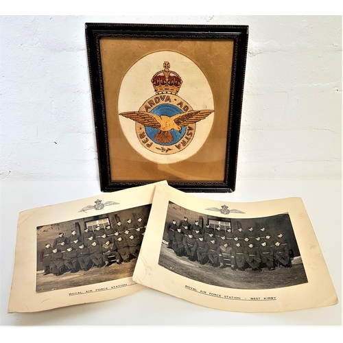 440 - EMBROIDED RAF INSIGNA
framed, together with two black and white RAF photographs from West Kirby RAF ... 