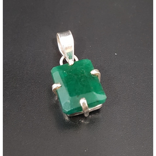 167 - EMERALD SINGLE STONE PENDANT
the rectangular emerald approximately 14cts, in unmarked silver mount, ... 