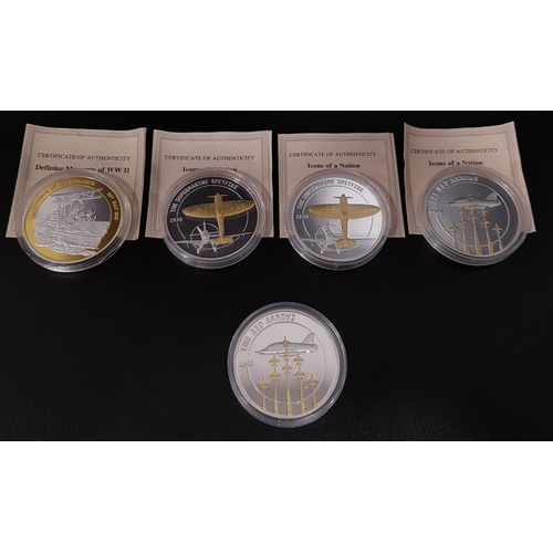 417 - FOUR ICONS OF A NATION PROOF COINS
comprising two Supermarine Spitfire 1936, two Red Arrows, and one... 