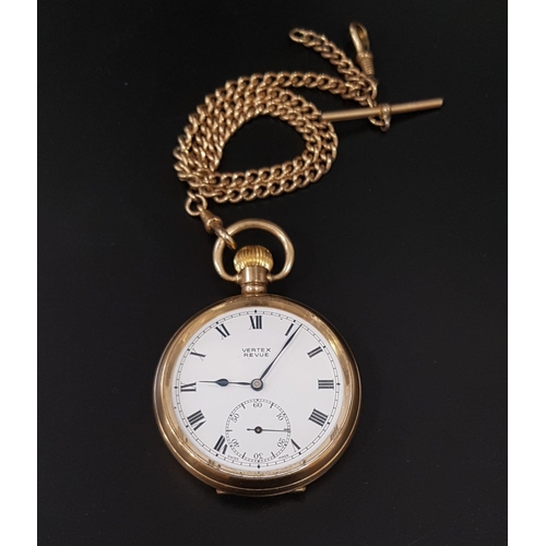 69 - VERTEX REVUE GOLD PLATED POCKET WATCH
the white enamel dial with Roman numerals and subsidiary secon... 