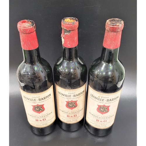 625 - LÉOVILLE BARTON 1959
three bottles of Saint-Julien Red Bordeaux Wine. Shipped in wood by Barton & Gu... 