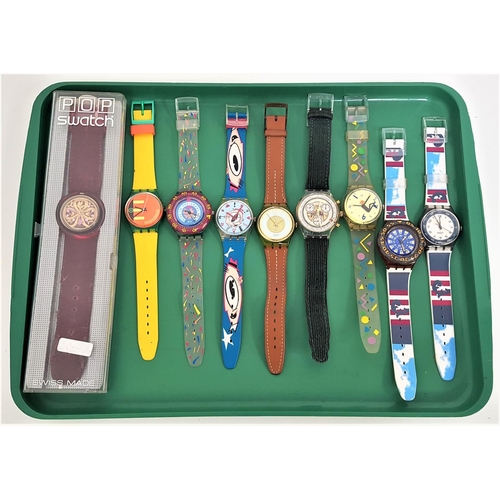 68 - SELECTION OF NINE 1980s AND 1990s SWATCH WATCHES
including a 1995 Pop watch in box; a 1994 Chronogra... 