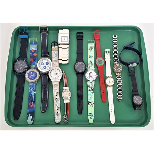 98 - SELECTION OF THIRTEEN SWATCH WATCHES
including a Sistem51 watch, an Irony Diaphane, an Irony Alimini... 