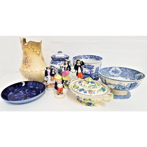 277 - VICTORIAN AND LATER CERAMICS
comprising two Staffordshire flatbacks, Staffordshire pepper pot of a g... 