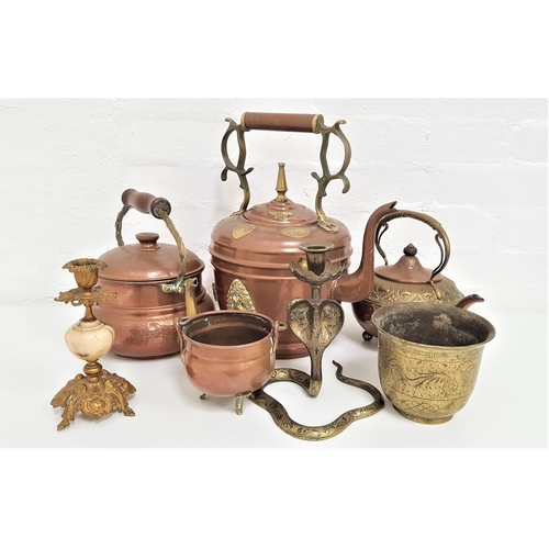 298 - SELECTION OF BRASS AND COPPER WARE
including a pair of cobra candlesticks, rectangular trough, three... 