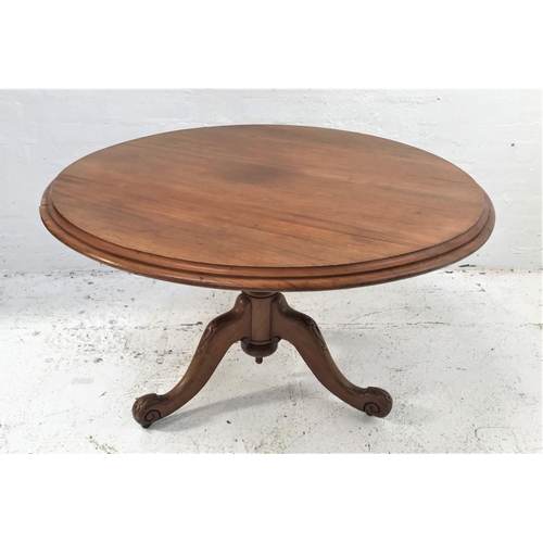 527 - LATE VICTORIAN MAHOGANY BREAKFAST TABLE
with a circular tilt top on a bulbous column with three outs... 