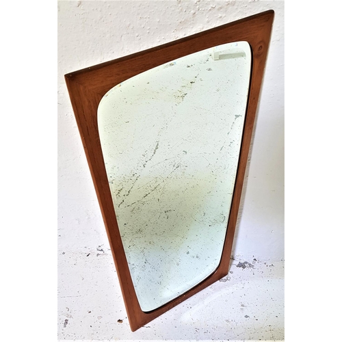 511 - TEAK FRAME WALL MIRROR
of tapering form with a bevelled plate, 70cm high