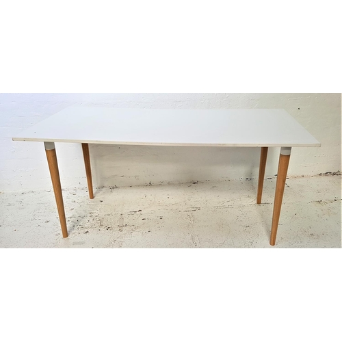 584 - IKEA GALANT DINING TABLE
with a white top, standing on turned tapering supports, 160cm x 80cm