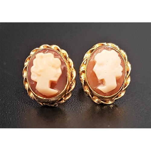 160 - PAIR OF SHELL CAMEO STUD EARRINGS
depicting female busts in profile, in gold mounts, the butterflies... 