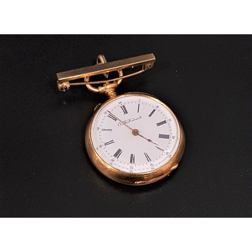 75 - FRENCH 'A. H. RODANET' GOLD CASED FOB WATCH
the white enamel dial with Roman numerals for the hours ... 