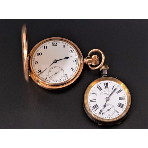 93 - GOLD PLATED FULL HUNTER POCKET WATCH
the white enamel dial with Arabic numerals and subsidiary secon... 