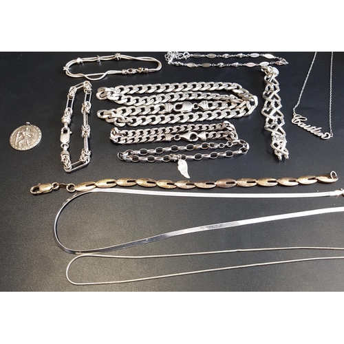 72 - SELECTION OF SILVER JEWELLERY
including a bangle with ball finials, a heavy curb link necklace (appr... 