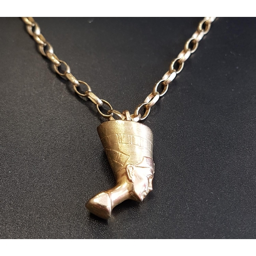 89 - NINE CARAT GOLD NEFERTITI PENDANT
on nine carat gold belcher link chain, the chain approximately 61c... 