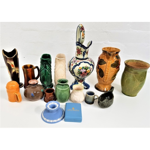 198 - MIXED LOT OF CERAMICS
including a West German mottled vase, two fish shaped water jugs, Wade Heath j... 