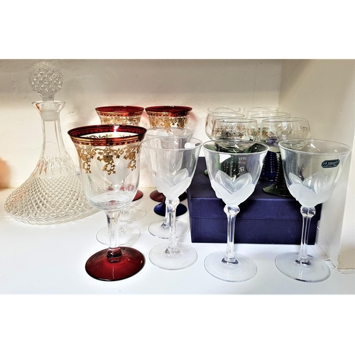 203 - SELECTION OF GLASSWARE
including a pair of RCR champagne flutes, boxed, six Durand wines with etched... 