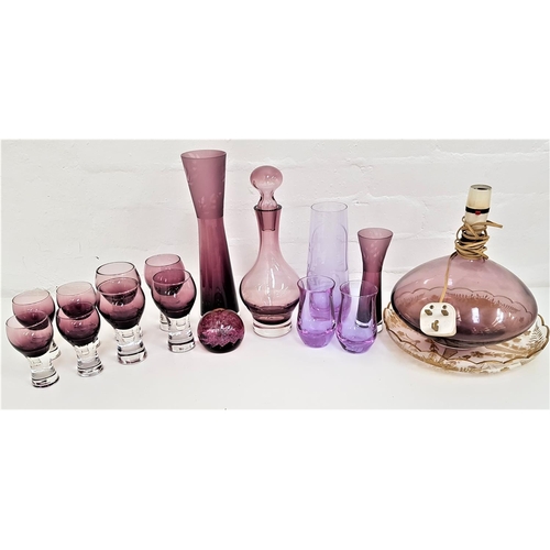 280 - SELECTION OF GLASSWARE
including two Caithness amethyst glass vases, 31.5cm and 18.5cm high, Caithne... 