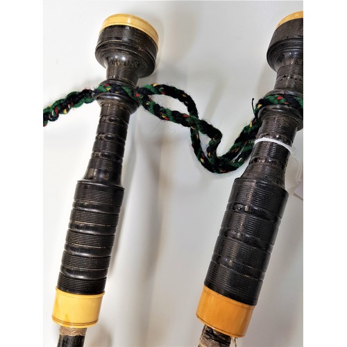 366 - SET OF 19th CENTURY DUNDEE MADE BAGPIPES
with ebony pipes and ivory mounts, one section replaced, wi... 