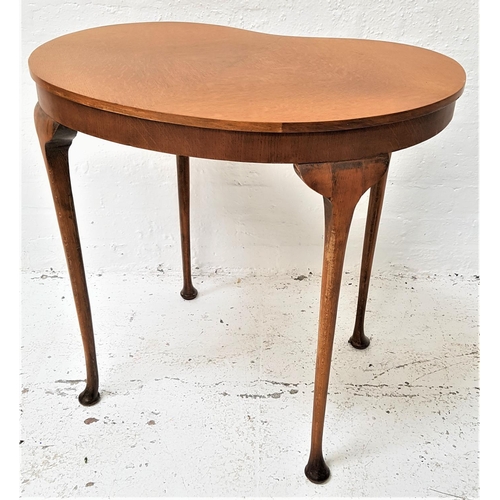 465 - OAK KIDNEY SHAPE OCCASIONAL TABLE
with a quarter veneer top, standing on cabriole supports, 72.5cm h... 