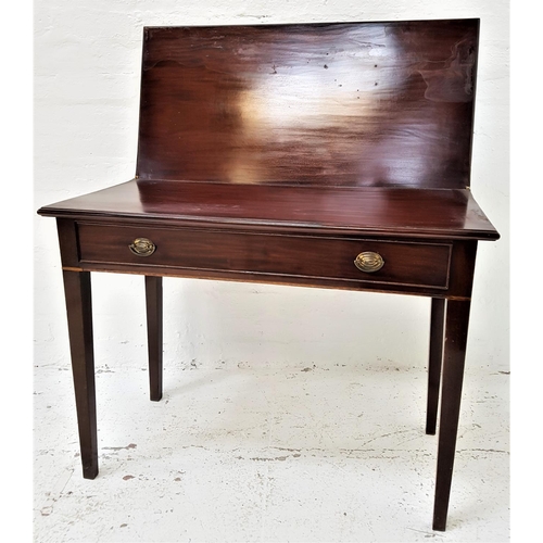 488 - GEORGE III MAHOGANY TEA TABLE
with a fold over moulded top above a cockbeaded frieze drawer, standin... 