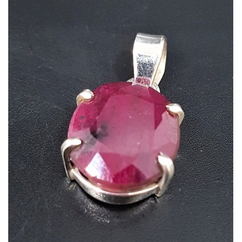 87 - RUBY SINGLE STONE PENDANT
the oval cut ruby approximately 18cts, in silver mount, approximately 3cm ... 
