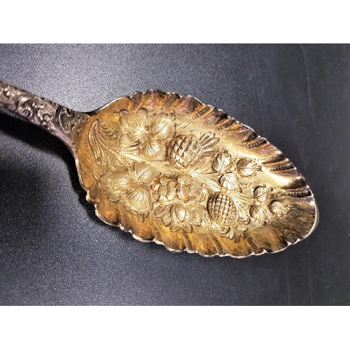 156 - GEORGE III SILVER BERRY SPOON
the embossed bowl with gilt interior, London 1803, approximately 54 gr... 